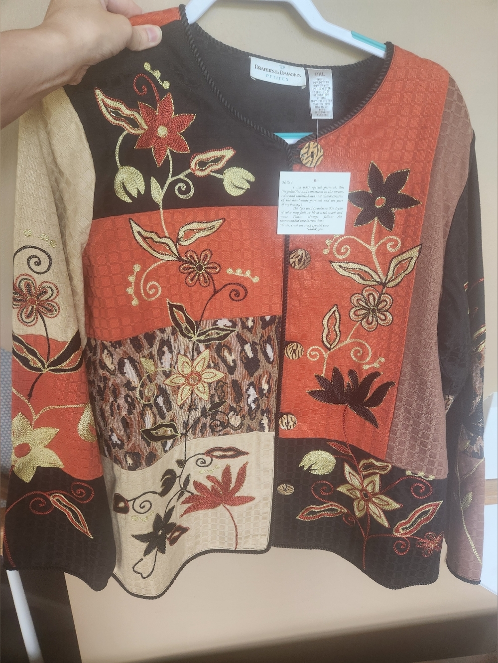 NWT Drapers & Damons Safari Patwork Fall Jacket PXL- Rust, Brown, Cream